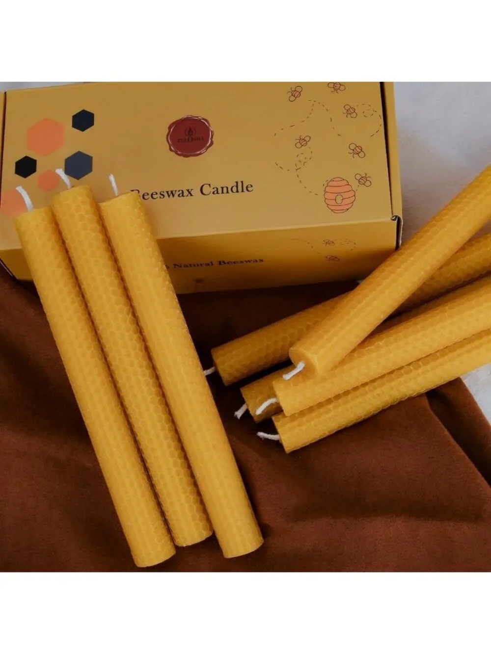 Natural Beeswax Taper Candles - 8 Inch, 12 Pack, Smokeless & Dripless, Perfect